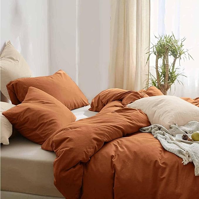 ETDIFFE Burnt Orange Comforter Set Twin/Twin XL Size, 2pc Aesthetic Modern Bedding Set - Soft & Lightweight All Season Extra Long Microfiber Down Alternative Bed Comforter with 1 Pillow Sham - LeafyLoom