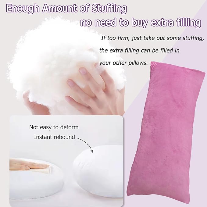 Body Pillows for Adults, Long Pillows for Bed, Firm Large Body Pillow with Velvet Cover for Side Sleeper, 20x54 Inches (Purple) - LeafyLoom