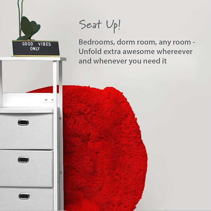 Oversized Mongolian Faux Fur Saucer Chair, Red - LeafyLoom