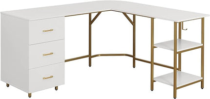 Techni Mobili L Shaped Desk - Two-Toned Computer Desk with Drawers & Storage Shelves - Simple Modern Furniture & Home Office Space Corner Table for Work & Writing - LeafyLoom