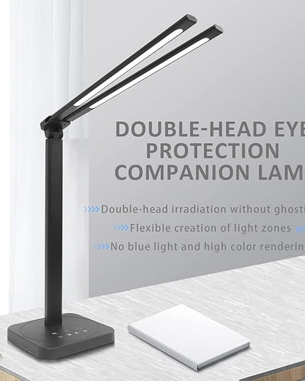 LED Double Head Desk Lamp,Double Swing-arm Table Lamps, Piano Lamp,Adjustable Brightness Color Temperature ，for Home/Reading/Offices/Bedrooms/Dormitories - LeafyLoom