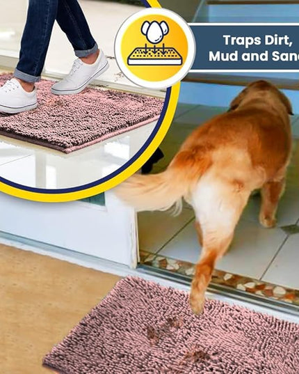 Muddy Mat® Original Dog Door Mat for Muddy Paws, Super Absorbent Microfiber, Non-Slip Washable Pet Rug, Quick Dry Chenille Entryway Carpet, Machine Washable Indoor Outdoor mat, Pink 24"x60" MuddyMat