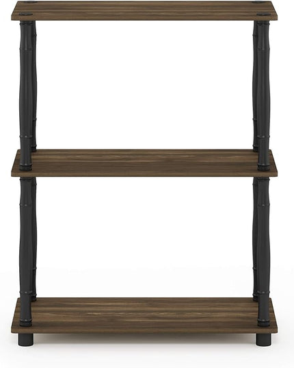 Furinno Turn-N-Tube 3-Tier Compact Multipurpose Shelf Display Rack with Classic Tube, Columbia Walnut/Black - LeafyLoom