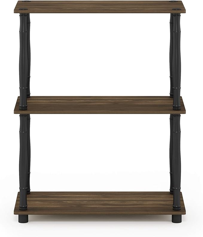 Furinno Turn-N-Tube 3-Tier Compact Multipurpose Shelf Display Rack with Classic Tube, Columbia Walnut/Black - LeafyLoom
