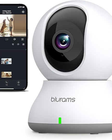 blurams Indoor Camera 2K, Cameras for Home Security 5GHz, 360° Pet Camera w/Motion Tracking, Phone App, 2-Way Audio, IR Night Vision, Siren, Works with Alexa & Google Assistant Blurams