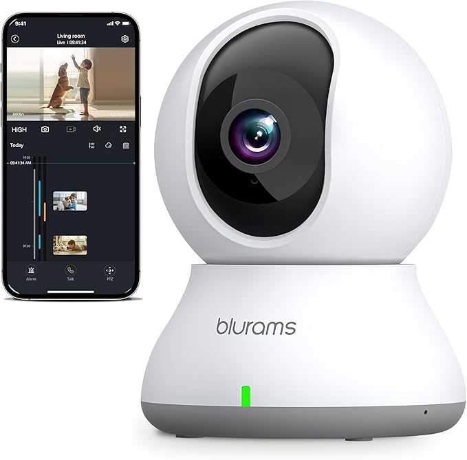blurams Indoor Camera 2K, Cameras for Home Security 5GHz, 360° Pet Camera w/Motion Tracking, Phone App, 2-Way Audio, IR Night Vision, Siren, Works with Alexa & Google Assistant Blurams
