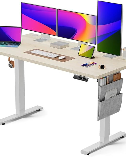 Standing Desk Adjustable Height, Electric Standing Desk with Starage Bag, Stand up Desk for Home Office Computer Desk Memory Preset with Headphone Hook, 55x24 Inch, Maple - LeafyLoom