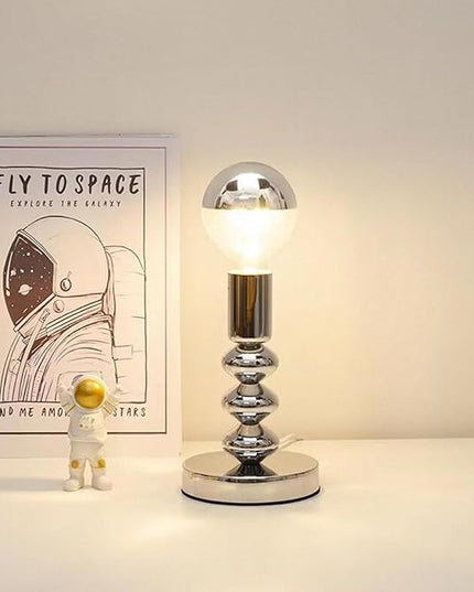 Simple Lamps,Unique Lamp Base Only,Mini Bedside Table Lamp Bases,E26 Edison Light Bulb Stand for Small Spaces,Minimalist Desk Lamps Set w/ 5.8ft White Cord Switch Plug,No Bulb,Silver/Chrome,M - LeafyLoom