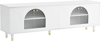Merax Contemporary TV Stand with Adjustable Shelves, Gold Handles and Arch Fluted Glass Doors for Televisions Up to 78'', Stylish Media Console, Delicate Entertainment Center for Living Room, White - LeafyLoom