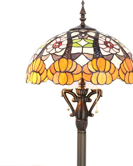 Tiffany Floor Lamp Stained Glass Standing Reading Lamp 16X16X66 Inches Antique Pole Corner Light for Bedroom Living Room Home Office (Yellow Flowers) - LeafyLoom