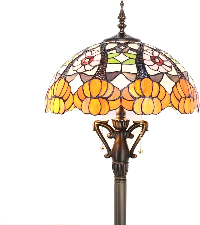 Tiffany Floor Lamp Stained Glass Standing Reading Lamp 16X16X66 Inches Antique Pole Corner Light for Bedroom Living Room Home Office (Yellow Flowers) - LeafyLoom