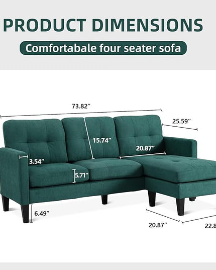 L-Shaped Sectional Modern Sofa - Convertible Sofa Sleeper Sofa Bed Couch Set with Reversible Chaise, Lounge Sofa Modular Cloud Sofa Couch for Living Room Apartment Small Space (Green) - LeafyLoom