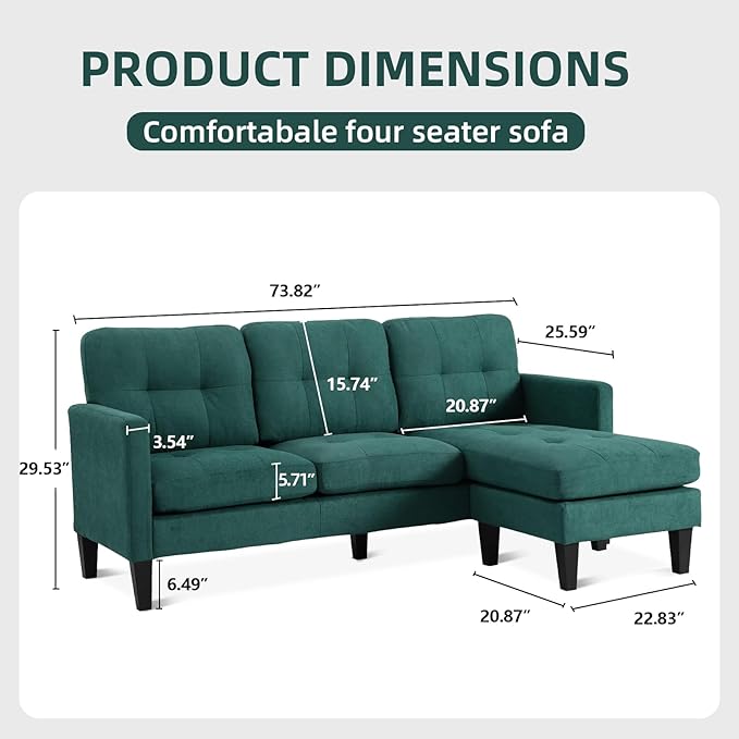 L-Shaped Sectional Modern Sofa - Convertible Sofa Sleeper Sofa Bed Couch Set with Reversible Chaise, Lounge Sofa Modular Cloud Sofa Couch for Living Room Apartment Small Space (Green) - LeafyLoom