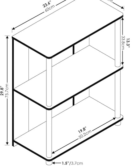 Furinno Jaya Simple Design 3-Tier Bookcase/Bookshelf/Display Rack with Stainless Steel Tubes, Americano - LeafyLoom