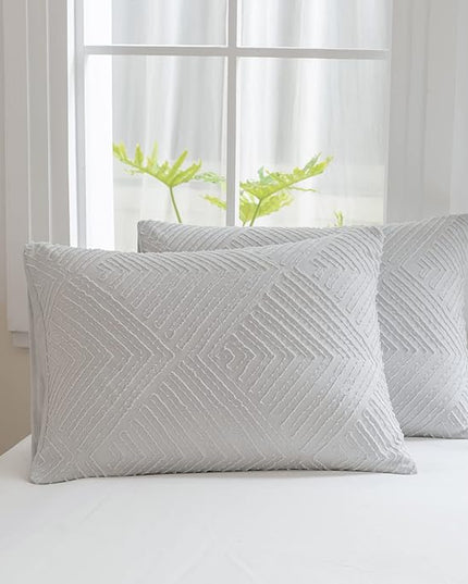 King Size Comforter Set Light Grey, Shabby Chic Tufted Design Boho Bedding Comforter Sets 3 Pieces (1 Comforter, 2 Pillowcases) - LeafyLoom