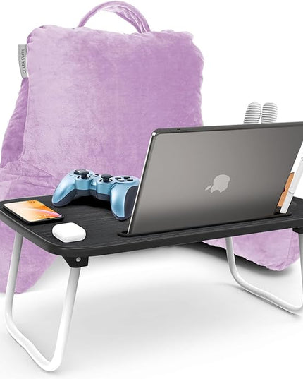 Clara Clark Reading Pillow with Portable Lap Desk Set for Kids, Back Pillow for Sitting Up in Bed, Memory Foam Back Support Pillow, Bed Rest Pillow with Foldable Laptop Desk, Small - Lavender - LeafyLoom