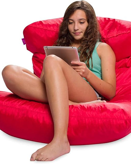 Posh Creations Structured Comfy Seat for Bedrooms and Dorm Rooms, Large Bean Bag Chair, Laguna Lounger, Red - LeafyLoom