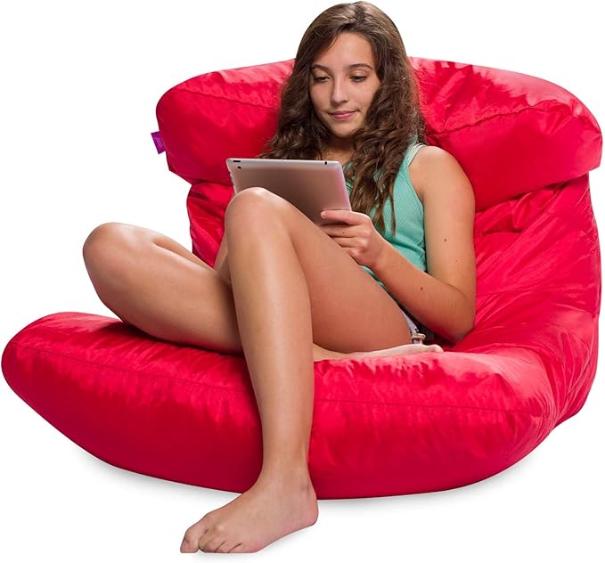 Posh Creations Structured Comfy Seat for Bedrooms and Dorm Rooms, Large Bean Bag Chair, Laguna Lounger, Red - LeafyLoom