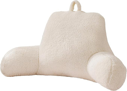A Nice Night Sherpa Fleece Flannel Reading Pillow Bed Wedge Adult Backrest with Arms Back Support for Sitting Up in Bed/Couch,White,Large - LeafyLoom