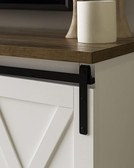 Walker Edison Richmond Modern Farmhouse Sliding Barn Door TV Stand for TVs up to 65 Inches, 58 Inch, White and Rustic Oak - LeafyLoom