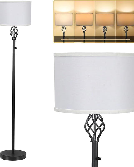 Floor Lamps for Living Room, Standing Lamp, Stepless Dimmable Floor Lamp with White Linen Shade, Rotary Switch, 2700K 10W Bulb Included, Modern Floor Lamp for Bedroom, Reading Tall Lamp for Office - LeafyLoom