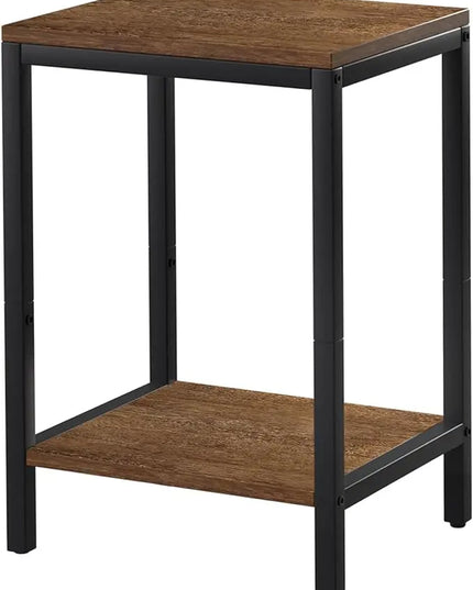 SAYGOER Wood End Tables Small Side Table with Storage Night Stand Metal Frames 2 Tier Bedside Table with Adjustable Feet, 1PCS, Walnut - LeafyLoom