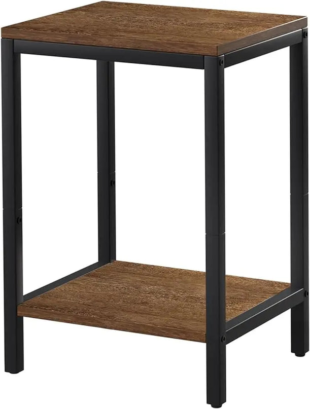 SAYGOER Wood End Tables Small Side Table with Storage Night Stand Metal Frames 2 Tier Bedside Table with Adjustable Feet, 1PCS, Walnut - LeafyLoom
