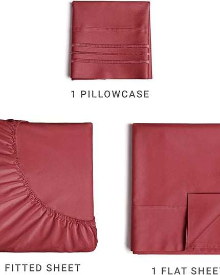 Twin Size 3 Piece Sheet Set - Comfy Breathable & Cooling Sheets - Hotel Luxury Bed Sheets for Women & Men - Deep Pockets, Easy-Fit, Extra Soft & Wrinkle Free Sheets - Burgundy Oeko-Tex Bed Sheet Set - LeafyLoom