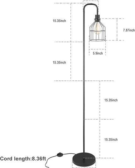 Industrial Frosted Black Floor Lamp with Cage Lampshade,On-Off Switch,Modern Indoor Pole Light for Bedroom,Living Room,Study Room or Offices (Black) - LeafyLoom