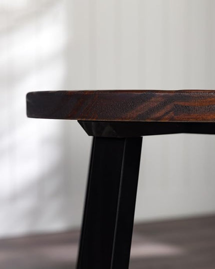 Walker Edison Rustic Distressed Solid Wood Round Dining Room Counter Top Bar Stool, 24 Inch, Mahogany - LeafyLoom