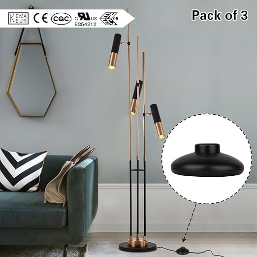 3Pcs Floor Lamp Foot Switch, Black Foot Pedal Switch, Round Floor Lamps Foot Inline Switch, Step ON Off Spring Push Button, for Control Replacement Floor Lamp Extension Cord Parts - Pack of 3 - LeafyLoom