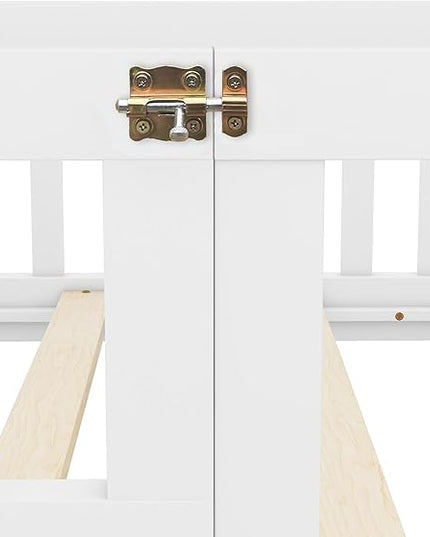 Multifunctional Twin Size Floor Bed with Safety Guardrails and Door, Removable Wood Slats, Montessori Beds Frame for Toddlers, Easy Assembly, for Boys and Girls Room, White - LeafyLoom