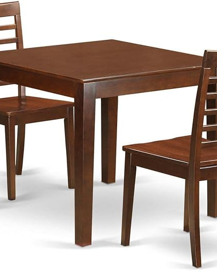 East West Furniture Oxford 3 Piece Modern Set Contains a Square Wooden Table and 2 Dining Room Chairs, 36x36 Inch, Mahogany - LeafyLoom
