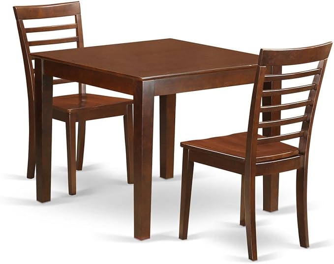 East West Furniture Oxford 3 Piece Modern Set Contains a Square Wooden Table and 2 Dining Room Chairs, 36x36 Inch, Mahogany - LeafyLoom