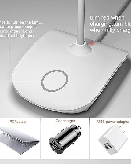 DEEPLITE Battery Operated Desk Lamp, LED Desk Light 3 Lighting Modes Stepless Dimming, Table Lamp 5W Touch Control Eye Caring, Flexible Gooseneck, Portable Reading Light for Dorm Study Office Bedroom - LeafyLoom