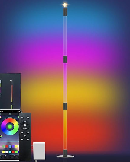 Music Sync Corner Floor Lamp with App/Remote Control, 53" RGB+IC+Warm White LED Corner Lamp for Reading, Gaming, LED Floor Lamp with Timer, Color Changing Corner Light for Bedroom - LeafyLoom