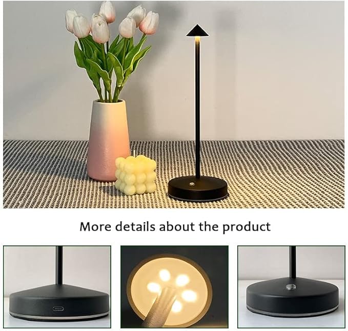 2 PACK Cordless Lamps,Battery Rechargeable Table Lamp,Portable Lamps,2 Level Brightness Dimmable Night Light,Minimalist Design, Cordless Table Lamps for Living Room/Restaurant/Couple Dinner(Black) - LeafyLoom