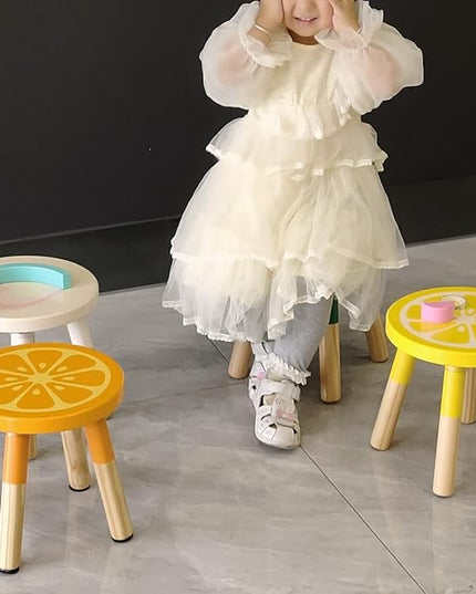 9 Inch Kids Solid Hard Wood Fruit Chair, Crafted Hand-Painted Wood with Assembled Four-Legged Sitting Stool, Bedroom, Playroom, Lemon Furniture Stool for Children,Toddler, Boys, Girls (Lemon) - LeafyLoom