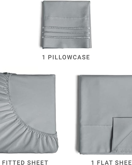 Twin Size 3 Piece Sheet Set - Comfy Breathable & Cooling Sheets - Hotel Luxury Bed Sheets for Women & Men - Deep Pockets, Easy-Fit, Soft & Wrinkle Free Sheets - Steel Blue Oeko-Tex Bed Sheet Set - LeafyLoom