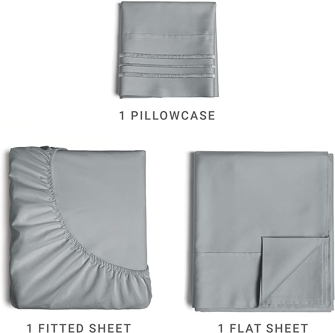 Twin Size 3 Piece Sheet Set - Comfy Breathable & Cooling Sheets - Hotel Luxury Bed Sheets for Women & Men - Deep Pockets, Easy-Fit, Soft & Wrinkle Free Sheets - Steel Blue Oeko-Tex Bed Sheet Set - LeafyLoom