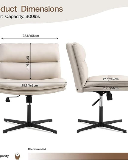 EMIAH Armless Office Desk Chair No Wheels PU-Padded Vanity Mid-Back Ergonomic Home Computer Comfortable Adjustable Swivel Task Chair with Thickened Cushion - LeafyLoom