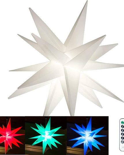 Elf Logic Large 18" Easy Assembly, Remote Controlled, Color Changing, Hanging LED Moravian Star Light. Use as Holiday Decoration, Porch Light, Advent Star, Wedding and Ballroom Venue Decor - LeafyLoom