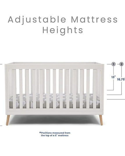 Delta Children Essex 4-in-1 Convertible Baby Crib, Bianca White with Natural Legs - LeafyLoom