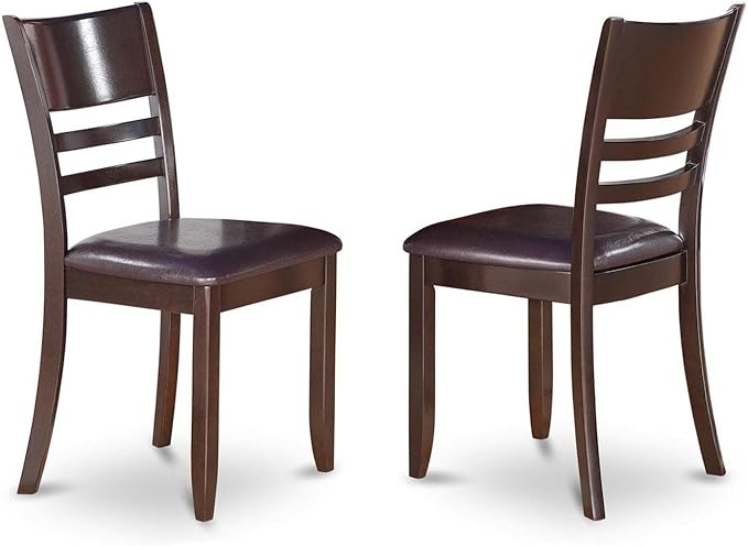 East West Furniture Lynfield Dining Room Faux Leather Upholstered Wooden Chairs, Set of 2, Cappuccino - LeafyLoom