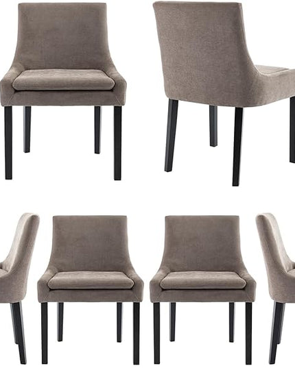COLAMY Modern Dining Chairs Set of 6, Upholstered Corduroy Accent Side Leisure Chairs with Mid Back and Wood Legs for Living Room/Dining Room-Camel - LeafyLoom