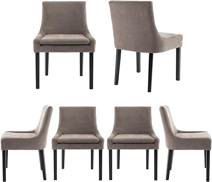 COLAMY Modern Dining Chairs Set of 6, Upholstered Corduroy Accent Side Leisure Chairs with Mid Back and Wood Legs for Living Room/Dining Room-Camel - LeafyLoom