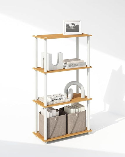 Furinno Turn-N-Tube 4-Tier Multipurpose Shelf Display Rack, Shelving Unit, Bookcase, Beech/White - LeafyLoom