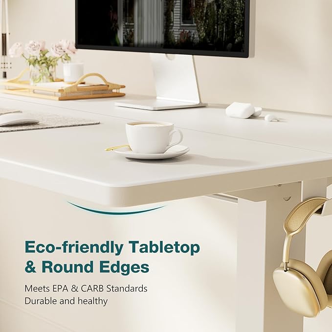 SMUG Standing Desk, Adjustable Height Electric Sit Stand Up Down Computer Table, 63x24 Inch Ergonomic Rising Desks for Work Office Home, Modern Gaming Desktop Workstation, White - LeafyLoom