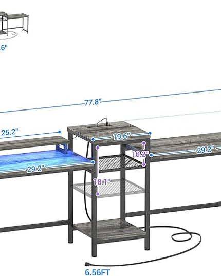 Unikito Two Person Desk with LED Light and Power Outlet, Double Computer Desks with Monitor Stand and Printer Stand, Double Gaming Computer Desk, Long Gaming Desk, Home Office Work Desk, Black Oak - LeafyLoom
