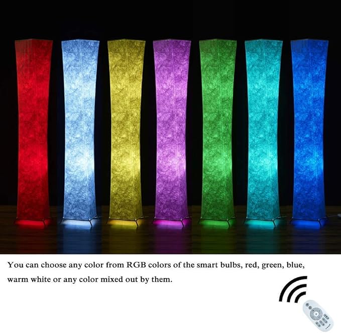 Soft Light Floor Lamp, 52" LEONC Twist RGB Color Changing Tyvek Fabric Shade Dimmable Remote Control and 2 Smart LED Bulbs for Livingroom… - LeafyLoom